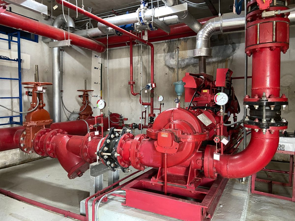 Pumps and valves in a pump room